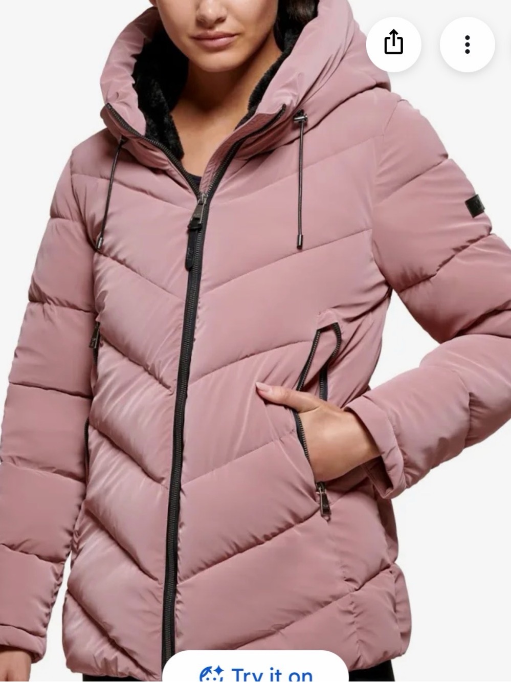 DKNY Dusty Rose Quilted Puffer Jacket with Hood